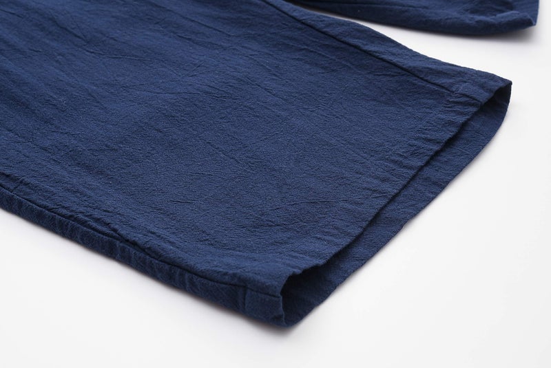 SIR7 Men's Linen Casual Classic Fit 11 Inch Inseam Elastic Waist Shorts with Drawstring Navy - Image 5